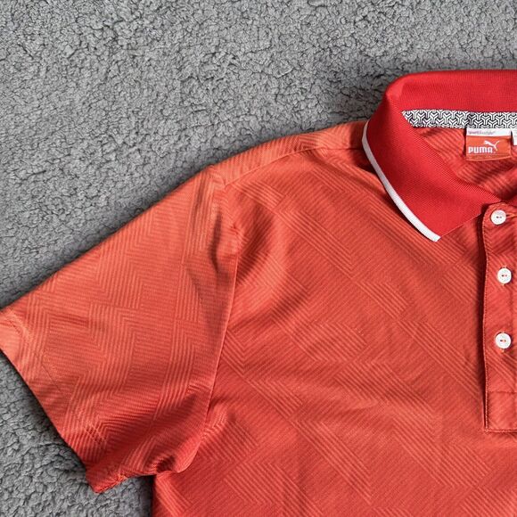 PUMA Polo Shirt Mens Medium Orange Stripes Cool Cell Golf Sport Lifestyle - Picture 5 of 16